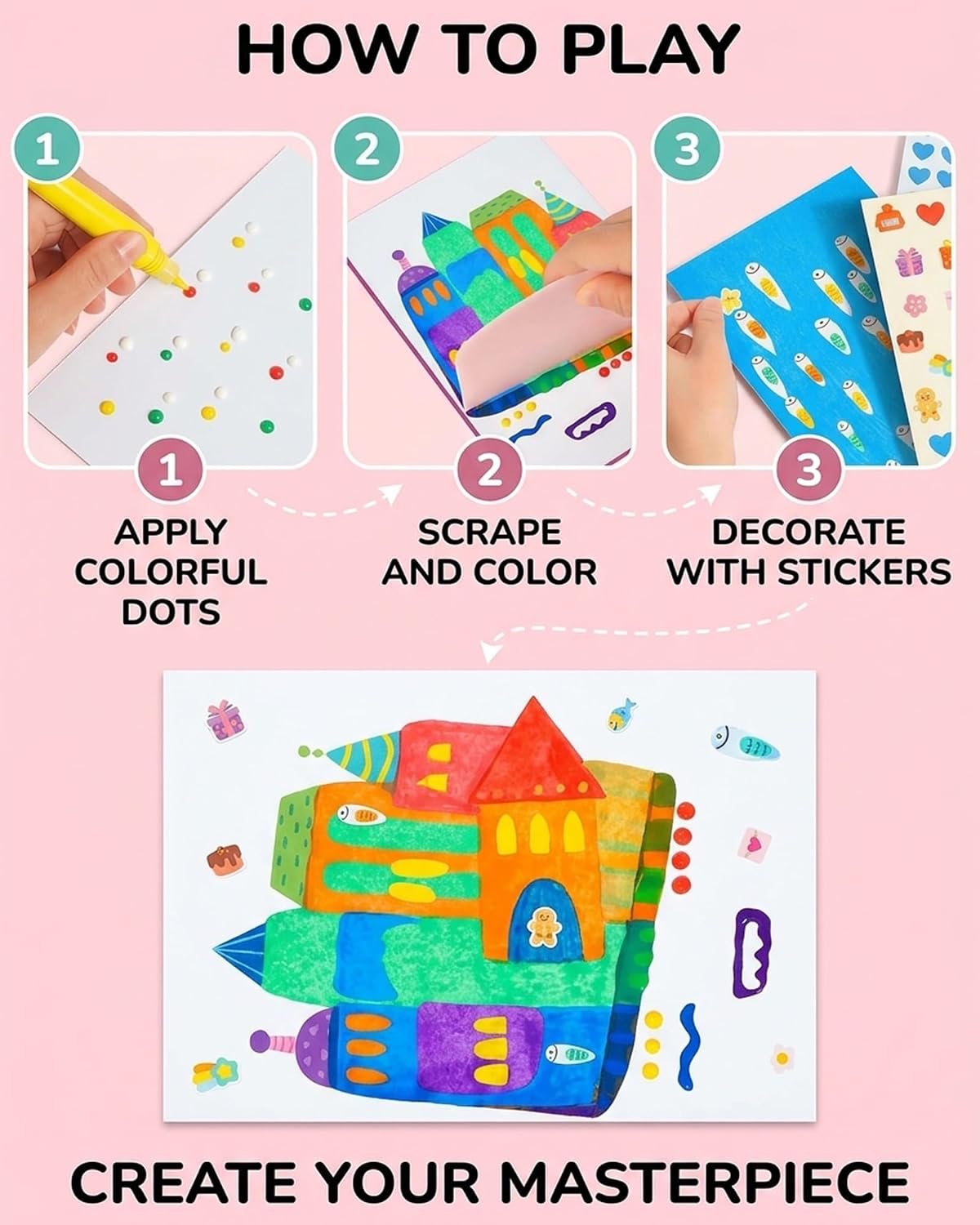 Creative Rainbow Scratch Art Postcard Set, Upgrade Magic Squeegee Art Craft Kit, Include 20 Premium Scratch Paper Sheets with 7-Color Tools Stickers, Magic Dot Painting Party DIY Gifts(2sets)