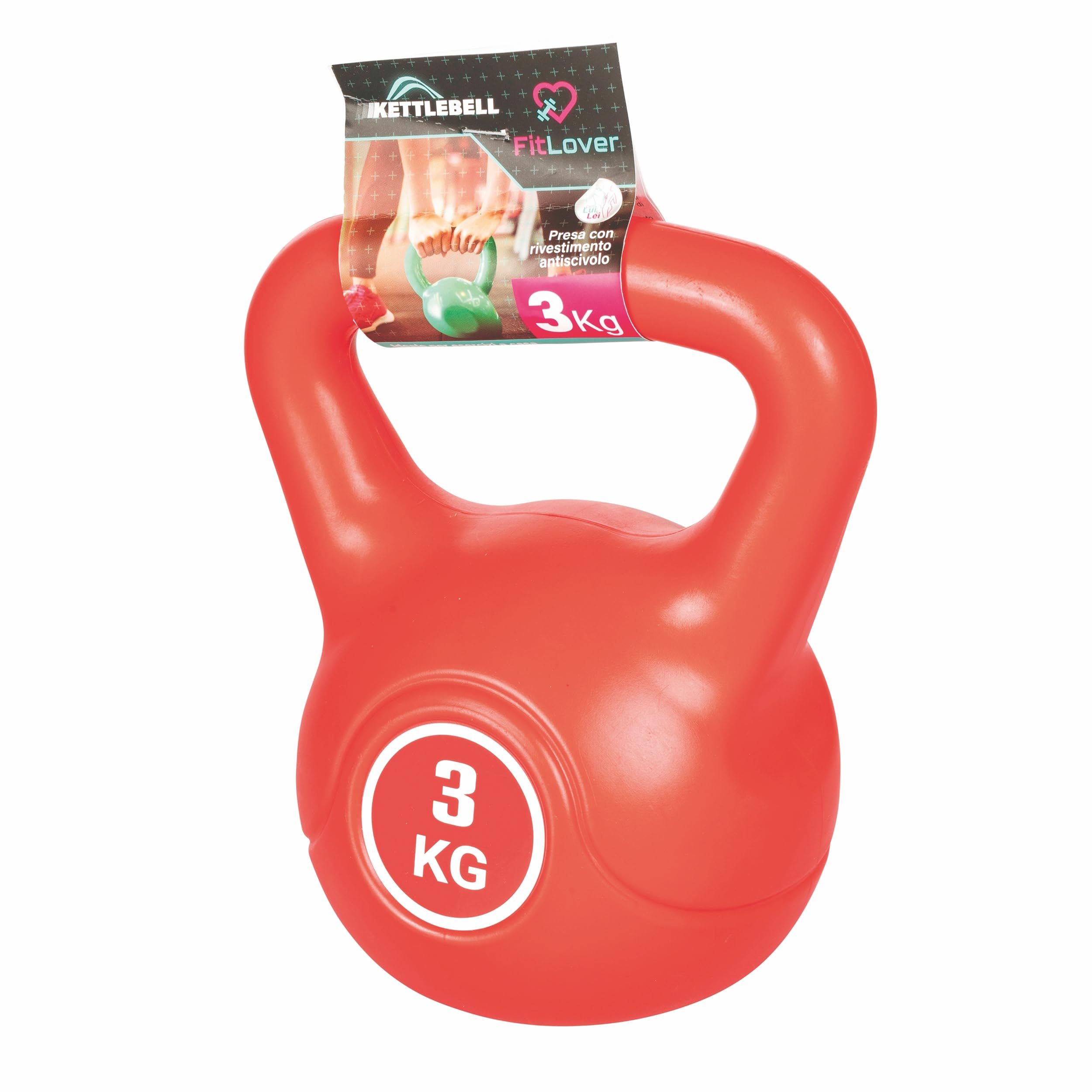 Kettlebell 3 Kg per allenamento, antiscivolo, rosso, FitLover