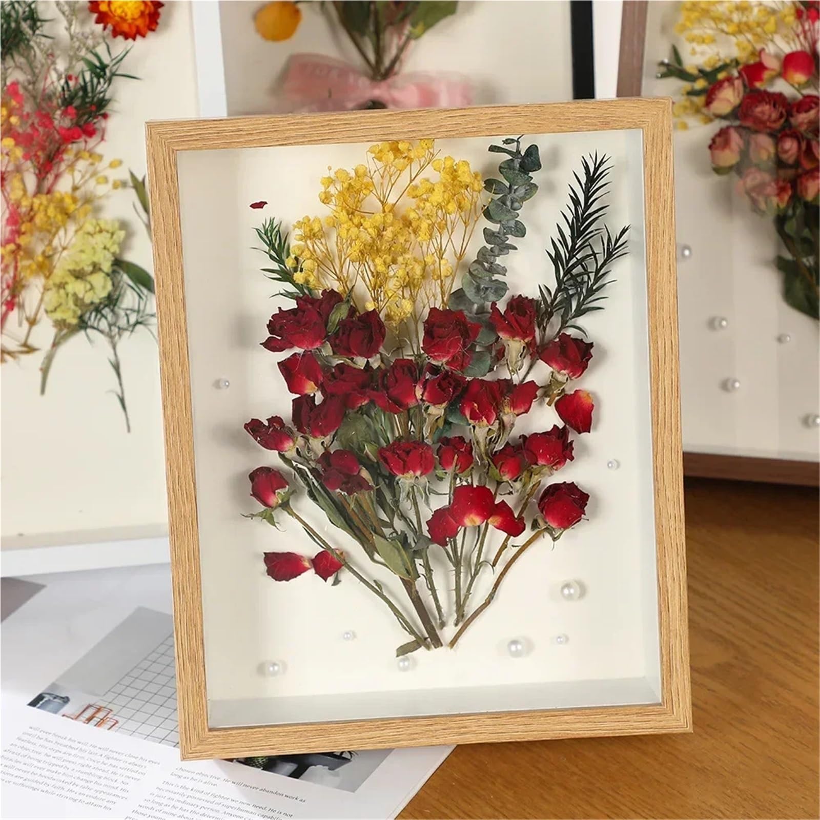 3D Hohler Bilderrahmen Rose Probenrahmen DIY Home Dekorative Wandbehang Display Rahmen Shadow Box Home Decor für Blumen(Brown,20.3x25.4x5cm 10Inch)
