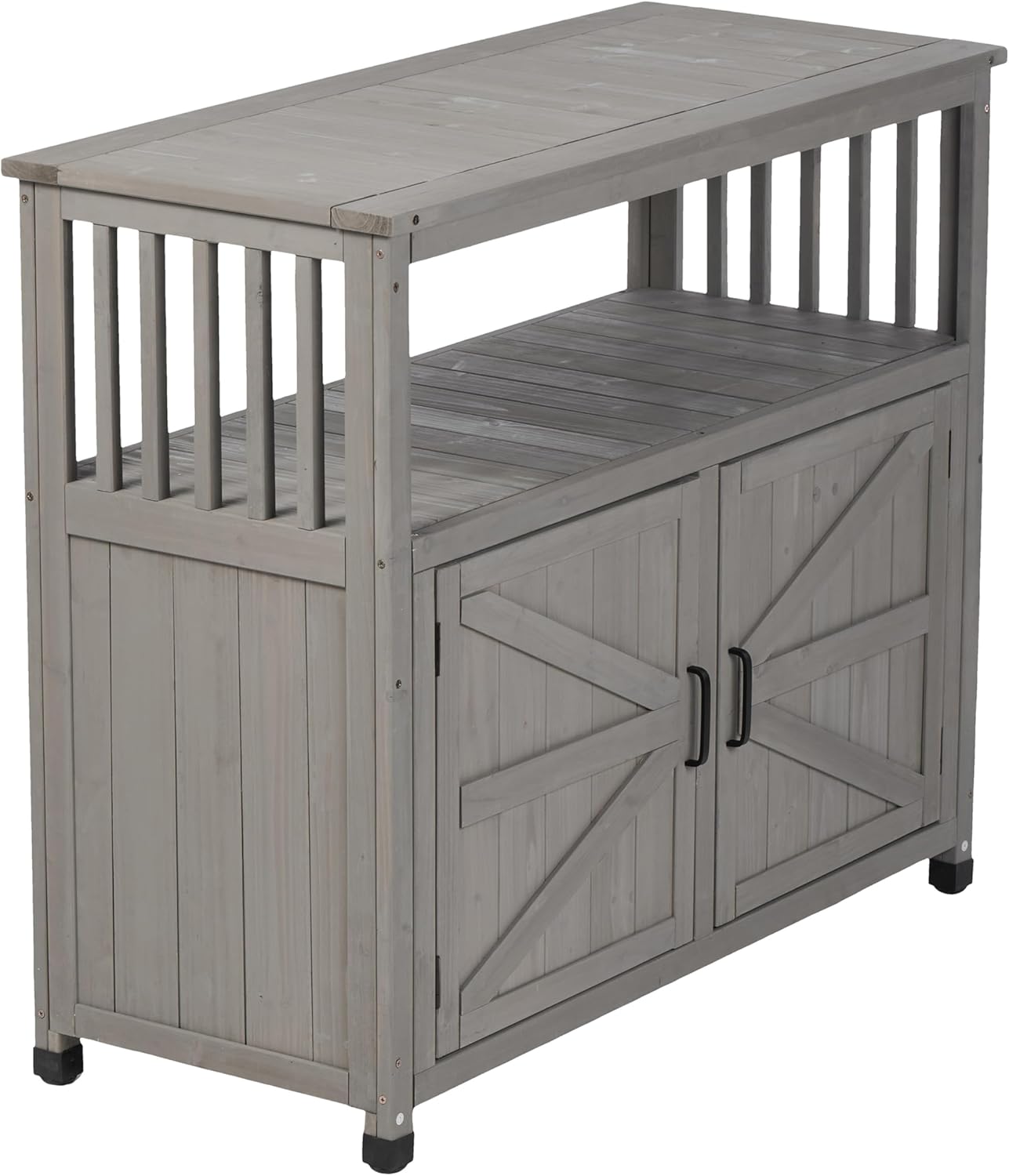 Outdoor Storage Cabinet,Garden Solid Wood Potting Bench Table for Storage & Plants, Indoor Buffet Cabinet, TV Stand, Bar Table, Potting Table (Grey)