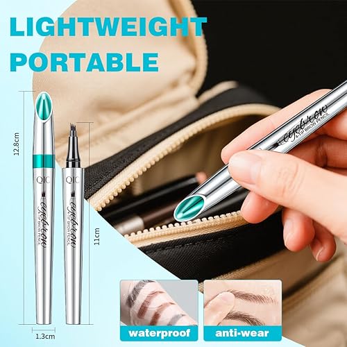 Miniatura 6 de Lápiz de cejas con microcuchilla de 4 puntas para maquillaje natural de cejas, bolígrafo de microblading impermeable y a prueba de manchas (4# negro)