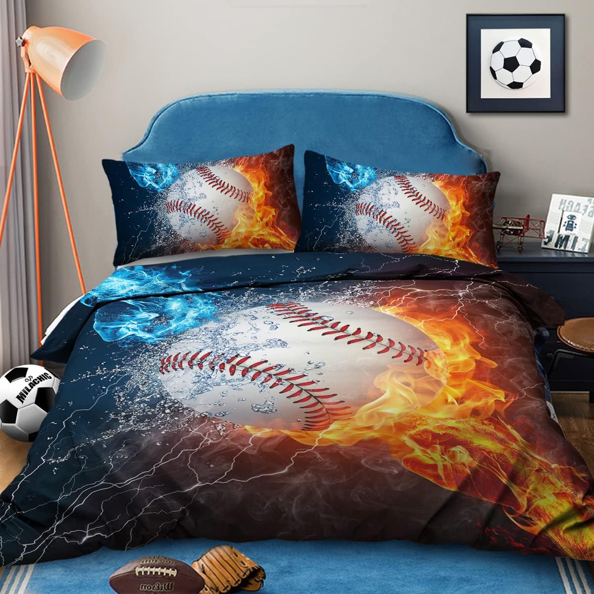 ARIGHTEX Baseball Fist Bedding Twin Set Boys Twin Bedding Sets Baseball on Fire and Ice Printed Kids Sports Thmed Bedspreads for Baseball Themed Bedroom (Twin)