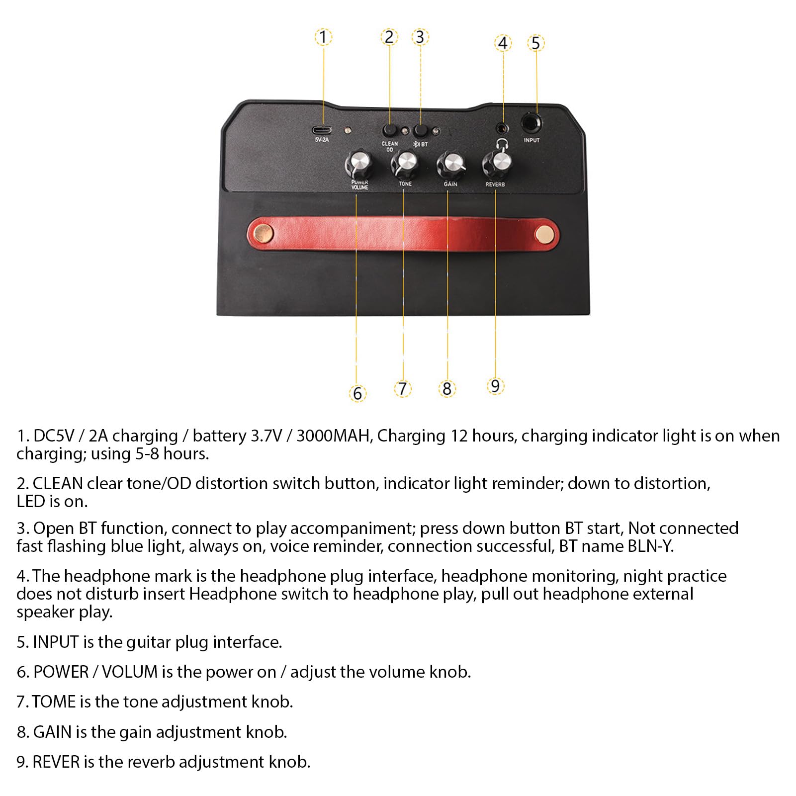 Generic Altavoz de Guitarra Acústica de 30W, Reverb y Distorsión, 5.0 Amplificador de Función de Sonido Transparente Portátil, para Guitarras Eléctricas