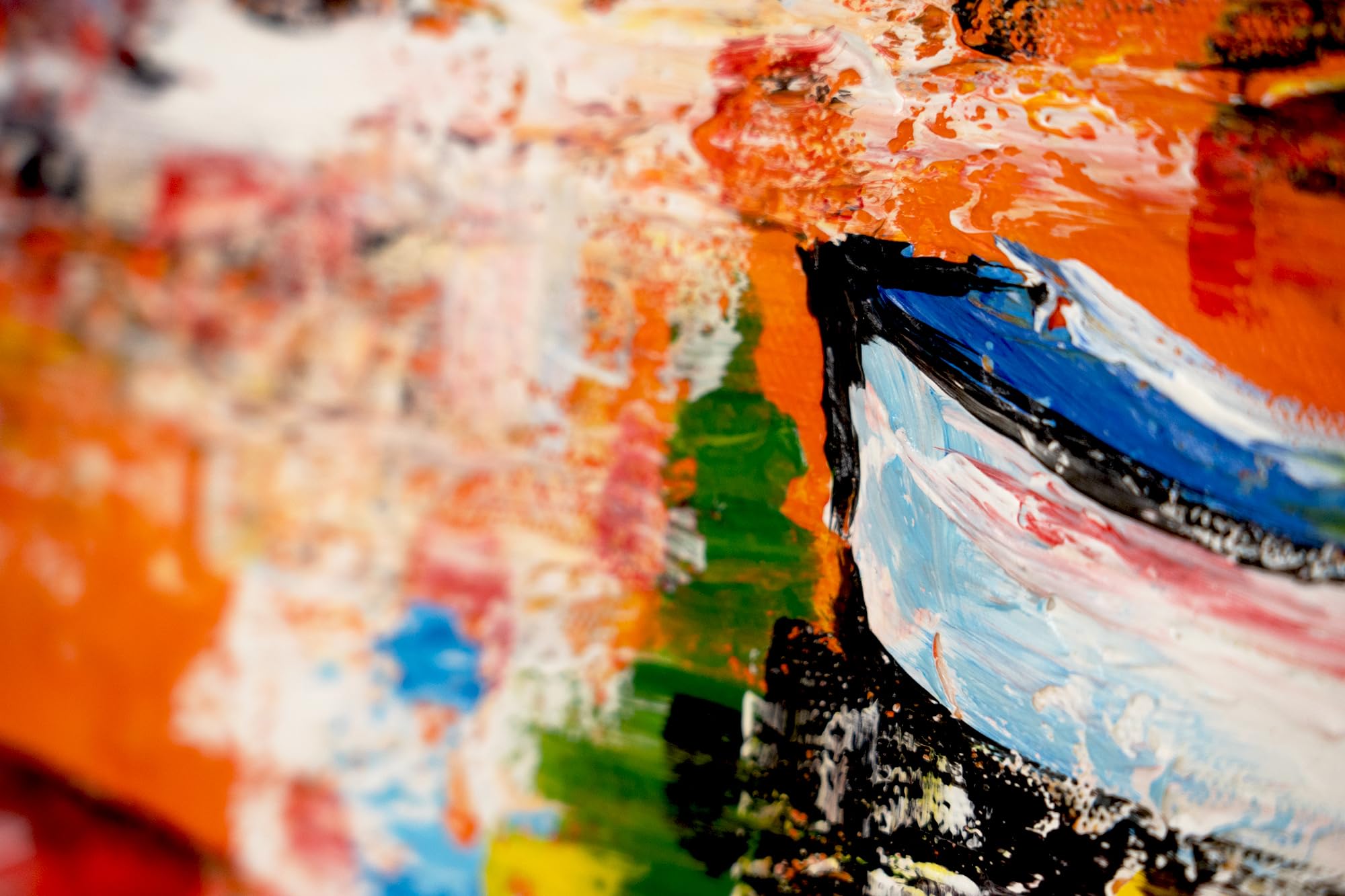 YS-Art XXL Abstrakt Acryl Gemälde auf Leinwand Hafen handgemalt Wandbilder Wohnzimmer modernes Design Bilder Dekoration Boote orange echte Kunstwerk 120x60 cm