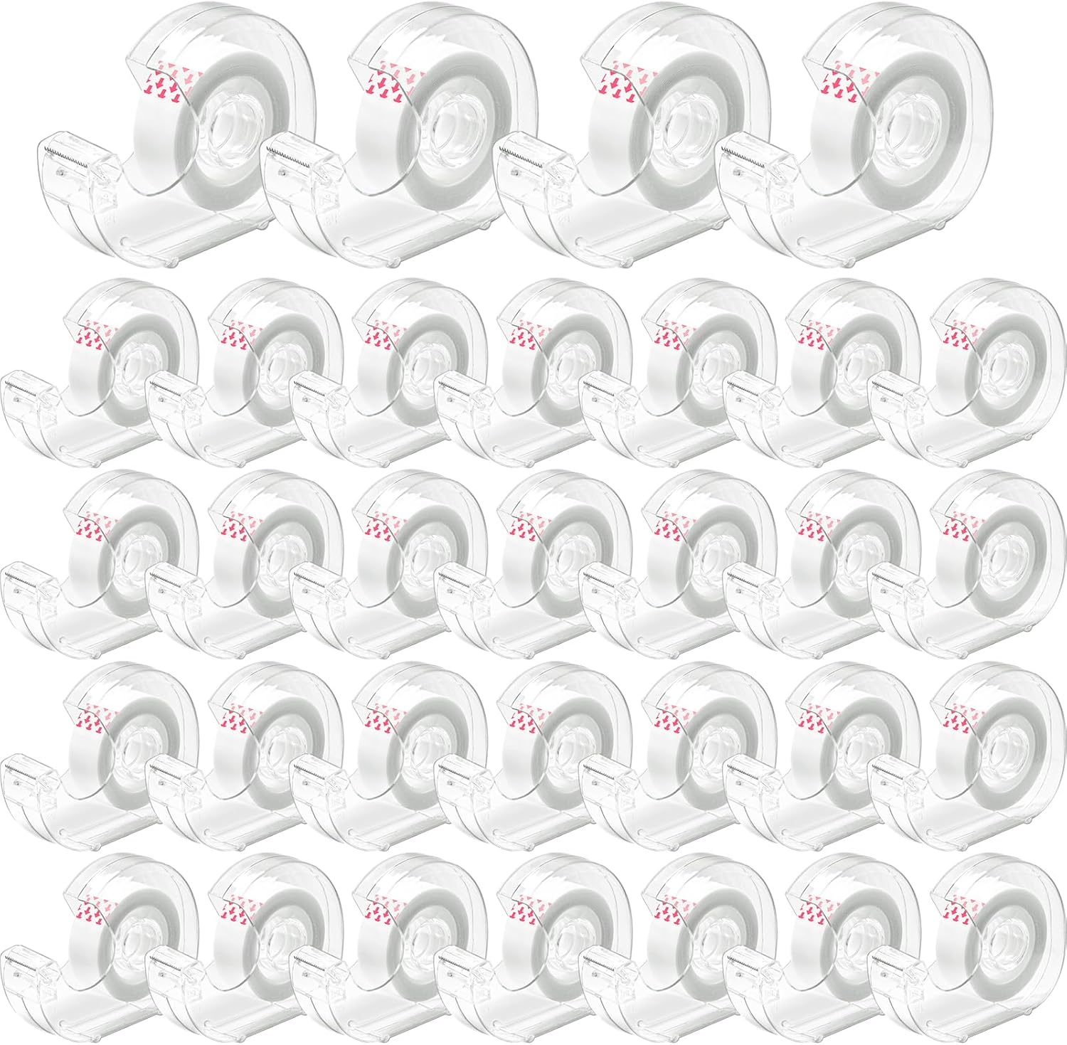 30 Pcs Clear Tape Rolls Bulk with Dispensers 0.75'' X 1200