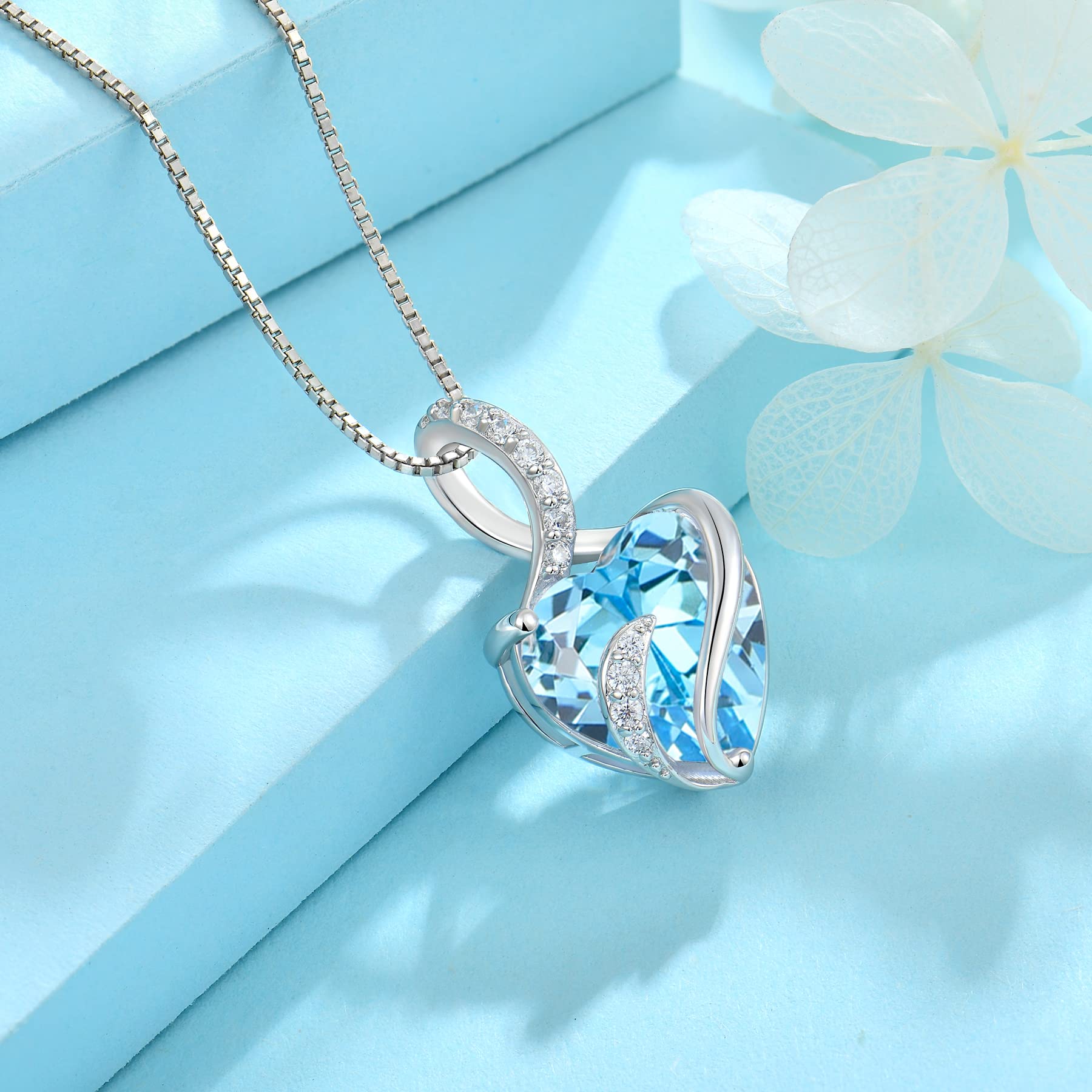 FJ Herz Geburtsstein Kette Damen 925 Sterling Silber Infinity Unendlichkeit Halskette Schmuck Geschenke für Frauen Mutter Freundin Mama
