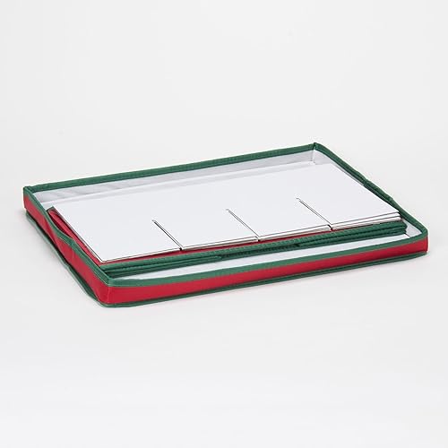 Miniatura 4 de Household Essentials - Caja de almacenamiento de lona con tapa y asas para vajilla de porcelana de fiesta y copones de vino, color rojo con ribetes