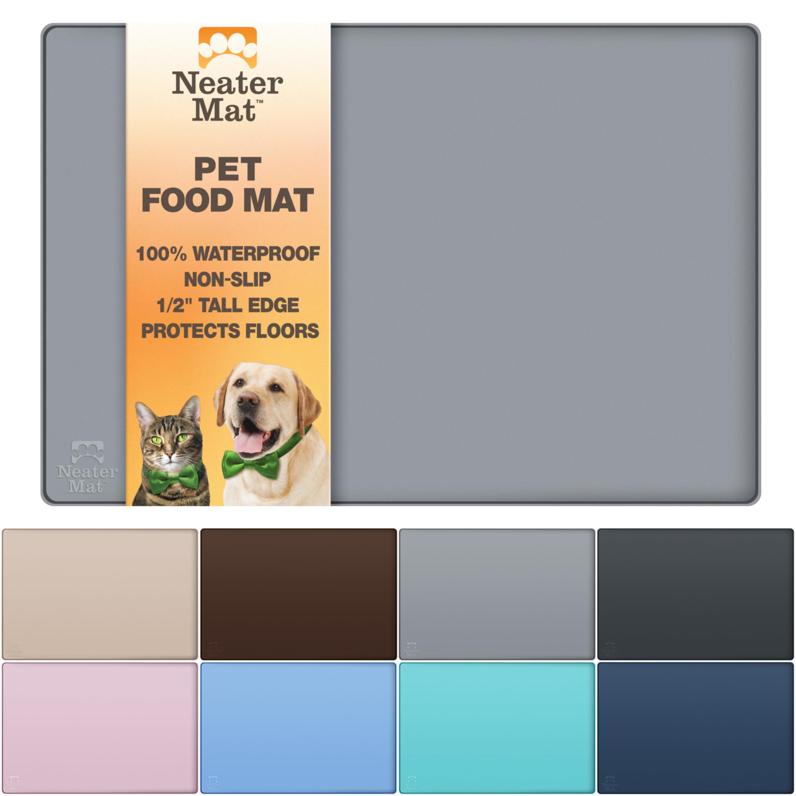 Neater Pet Brands Neater Mat - Waterproof Silicone Pet Bowls Mat - Protect Floors from Food & Water (19" x 12", Gunmetal)