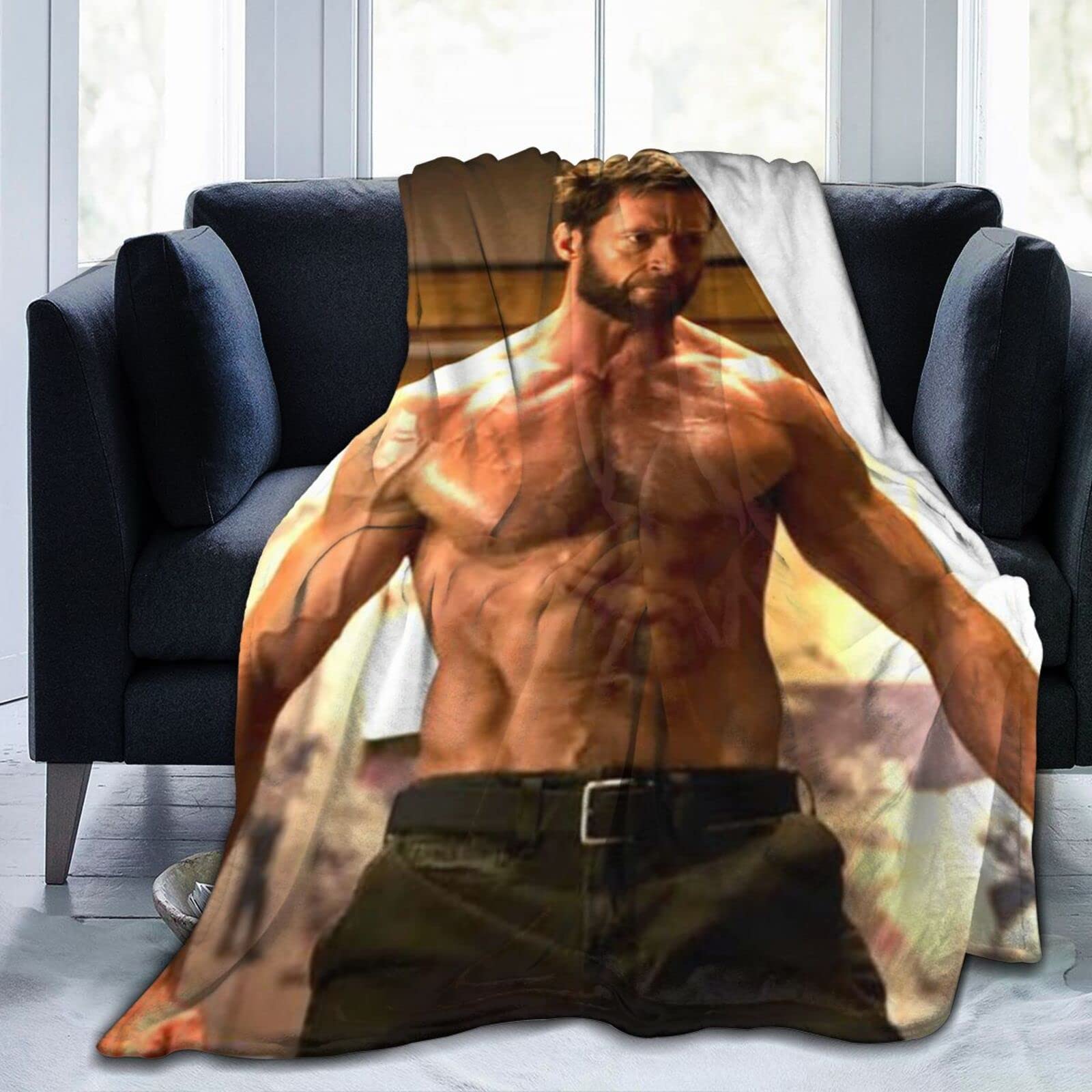 YINGD Hugh Actor Jackman Throw Blanket, Ultra Soft Flannel Fleece Lightweight Throw Blankets Warm Air Conditioning Blanket For Couch Sofa Bed 60x50 Inch-Black-50x40 inch