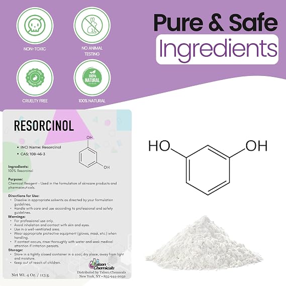 Pure Resorcinol Cosmetic Grade - 2 Oz / 56 g - Organic Resorcinol Powder - Chemical Ingredients In DIY Cosmetics, Personal Care and Beauty Formulations for Skin Care