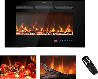 30 inches Electric Fireplace Inserts, Recessed and Wall Mounted Fireplace Heater, Linear Fireplace w/Thermostat, Remote & Touch Screen, Multicolor Flame, Timer, Logs & Crystal, 750W/1500W