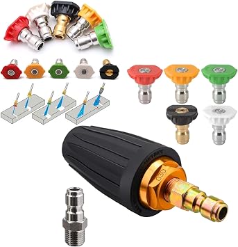 Single Pressure Washer Turbo Tip with a 1/4 Connector + 2 * 5PCS Multi-Angle Power Washer Nozzle Tips