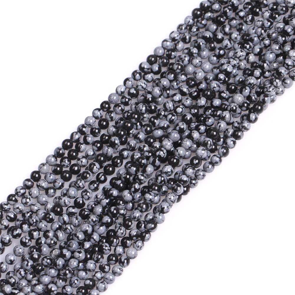 Gem-Inside Create Your Own Fashion Black Nowflake Obsidian Gem-Inside Natural 3Mm Round Gemstone Semi Precious Loose Beads For Jewellery Making 15''
