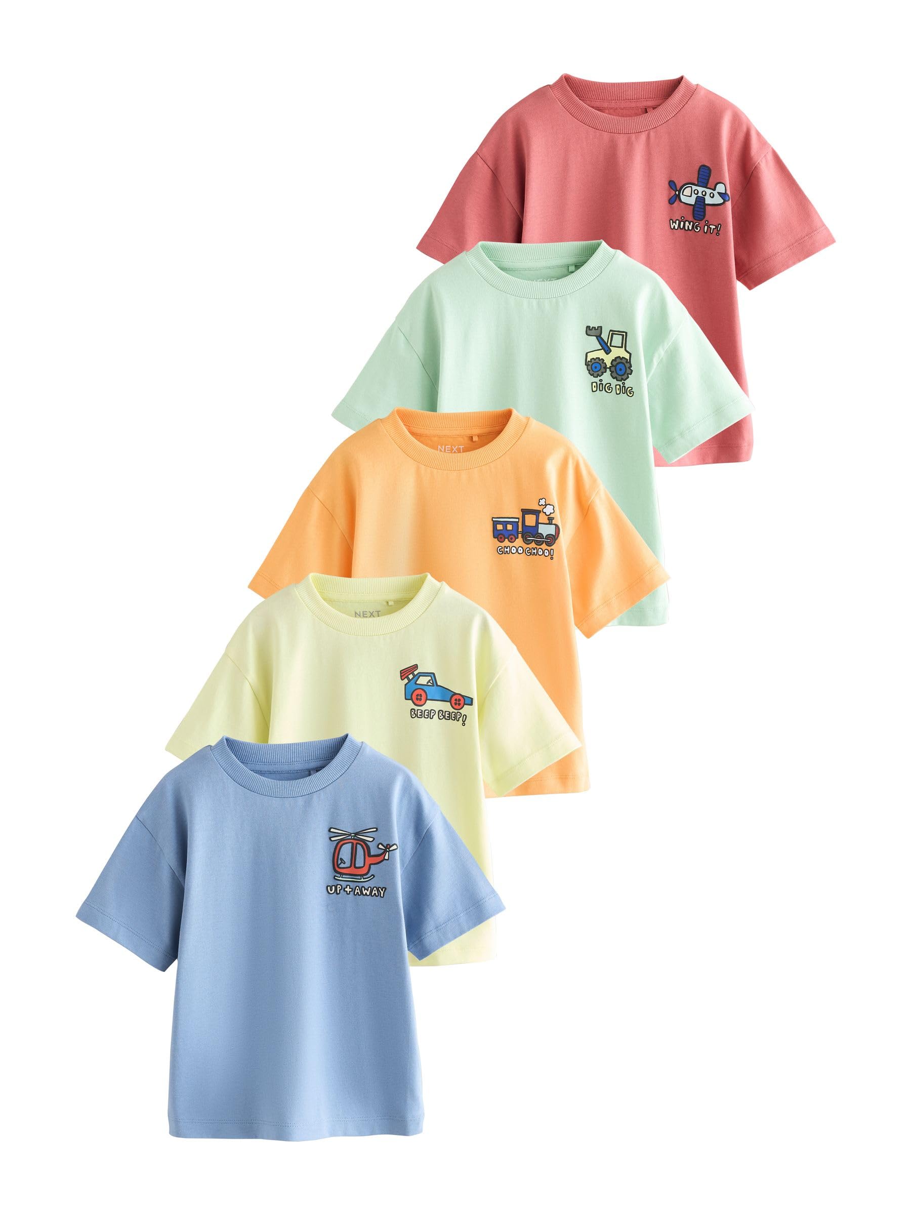 NEXT Ragazzo Confezione da 5 T-Shirt a Manica Corta con Grafica | Bambino, Standard, Pull On, 100% cotone, Lavabile in lavatrice