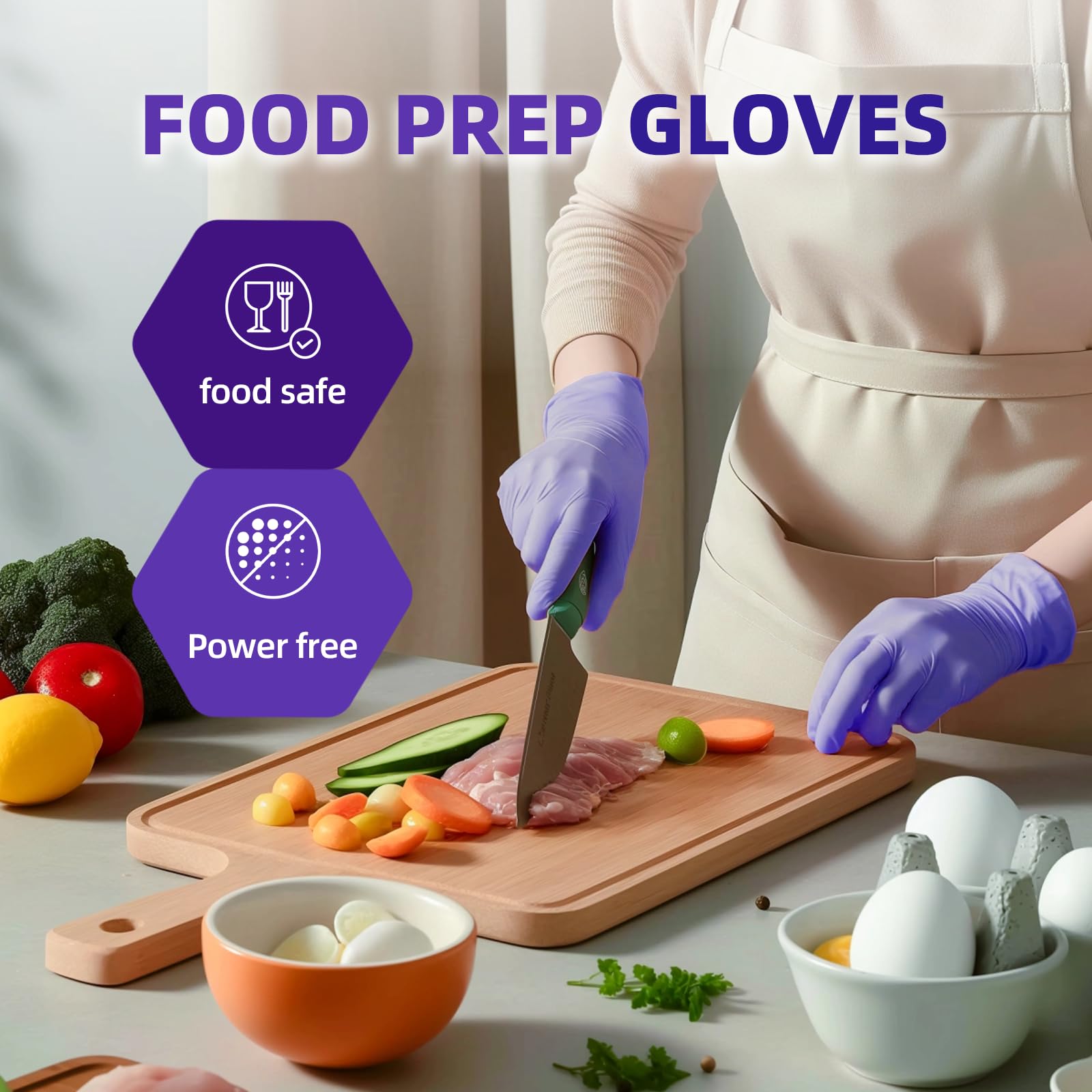 Jointown Guantes de nitrilo para examen, guantes médicos de color morado hielo, desechables, sin látex, sin polvo, para exámenes, limpieza de preparación de alimentos, caja grande de 1000, L
