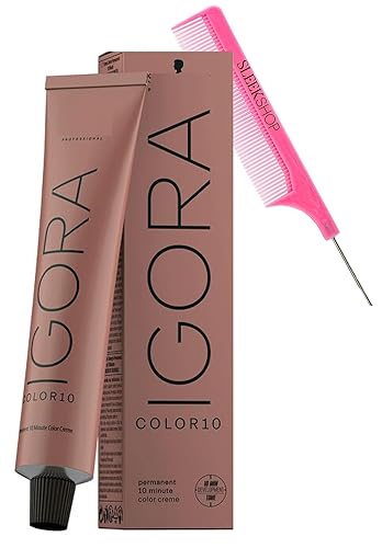 Comb + Igora COLOR10 Ten Minute Schwarzkapf - Tinte de color profesional 10 permanente para el cabello, color crema de cobertura del 100 %, versión