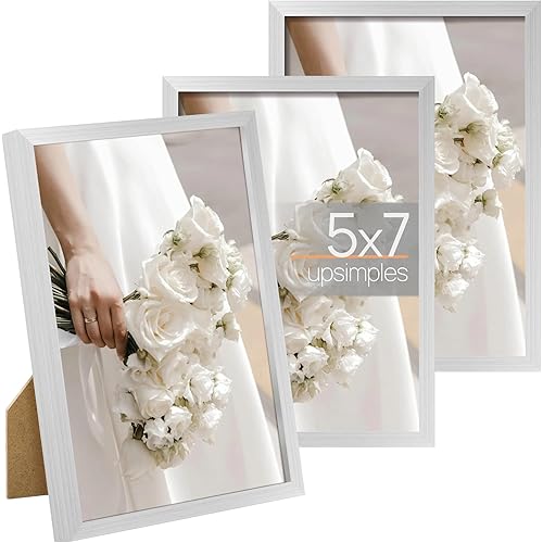 upsimples 5x7 Picture Frame Set of 3, Made of High Definition Glass for 5 x 7 Silver Frames, Wall and Tabletop Display Thin Border Photo Frame for Home Décor