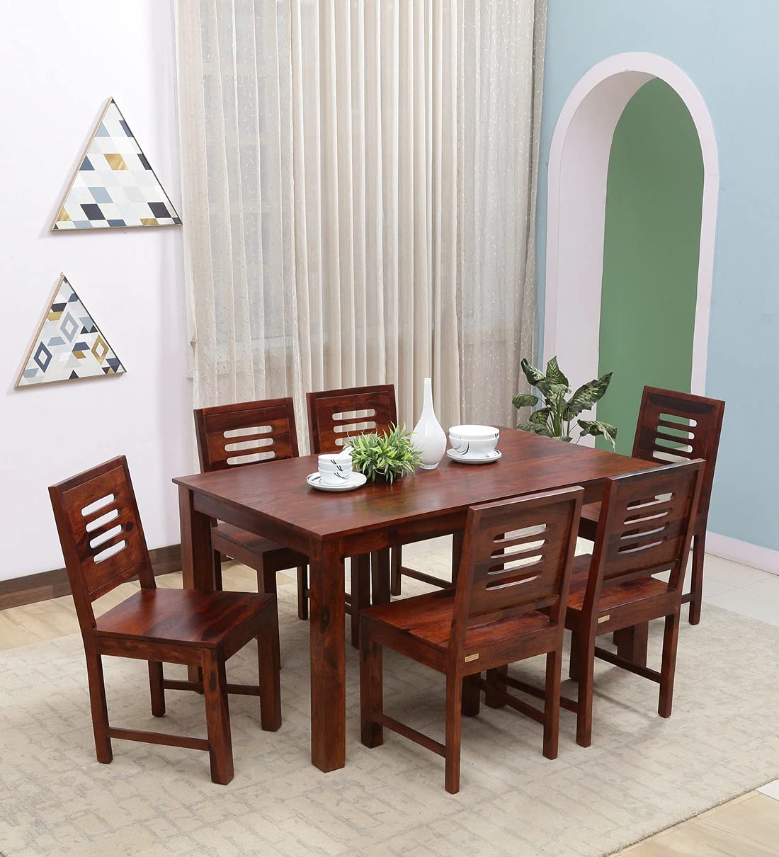 Buy Krafting Kustoms Sheesham Wood Dining Table 6 Seater with Chair Set
