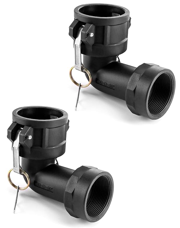 QWORK 200D90 Polypropylene Cam and Groove Hose Fitting, 2 Pack 90 Degree Elbow Fitting, Used to Connect Two Hoses or Pipes, 2" Female Coupler x NPT Female by QWORK - Used condition - US$21.58