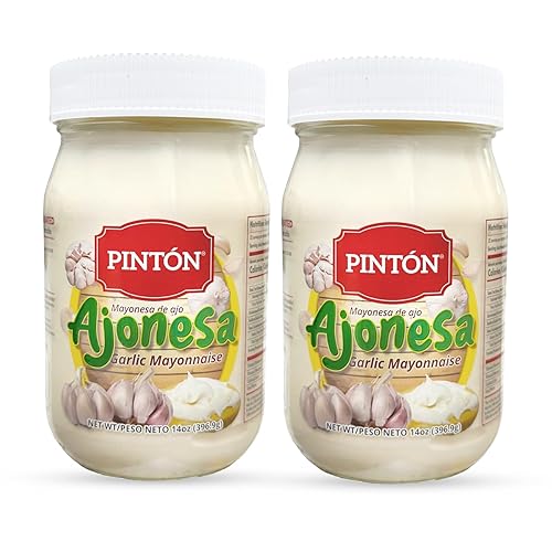Pinton 's - Mayonesa de ajo, ajo fresco y clara de huevo, ideal para ensaladas, sándwiches y subs, aderezo Ajonesa, 14 onzas, paquete de 2
