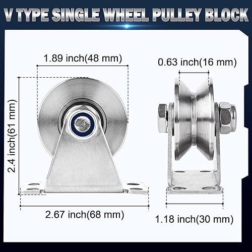 Miniatura 14 de Rueda de polea ranurada para cuerda montada en la pared, 1 paquete de acero inoxidable súper silencioso, sistema de tirones de cable, tipo U
