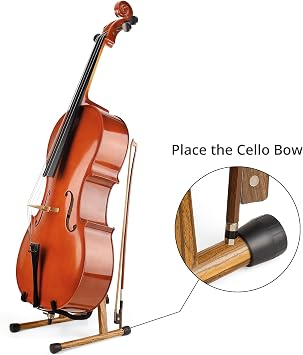 Cello Stand with Bow Holder, A-shaped Wooden Foot Stand with Padded Foam - Handmade Holder for 1/2, 3/4, 7/8, 4/4 (Full Size) Cellos and Guitars (Zebrawood, Cello)