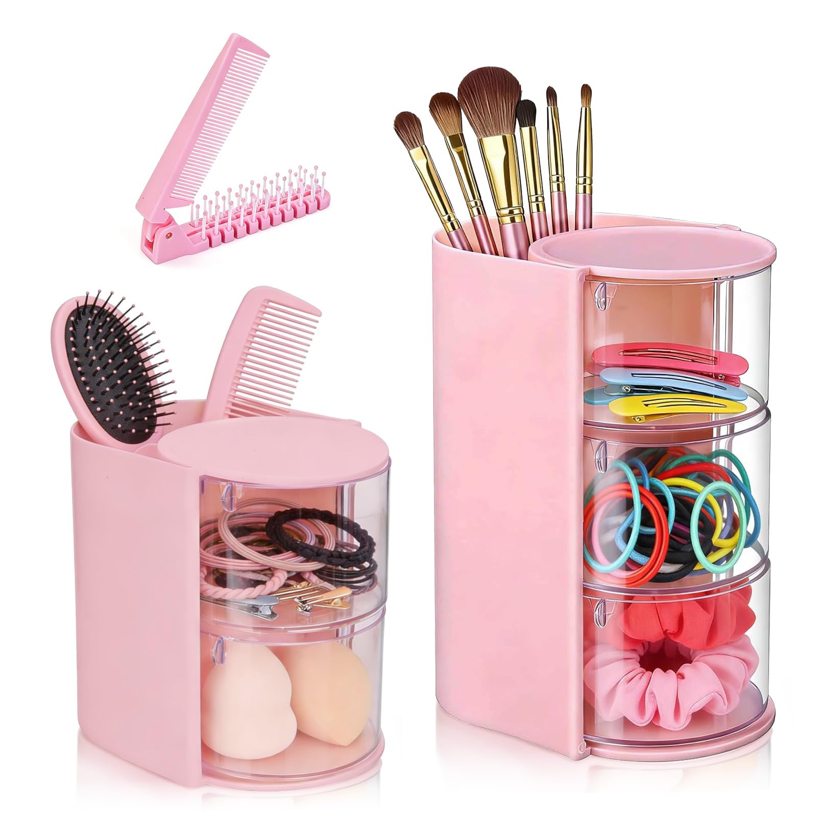 aufbewahrung haarbürsten SHILIPAIJC 2＆3 Ebenen Schminktisch Organizer, Haar-Zubehör-Organizer Make Up Organizer Drehbar Haargummi Aufbewahrung, Pinselhalter Kosmetik Organizer Haarbürsten-Aufbewahrungsständer mit Kamm(Rosa) Kosmetik Messersammlung richtig verstauen/lagern. izyrent Zustand:Sehr Gut