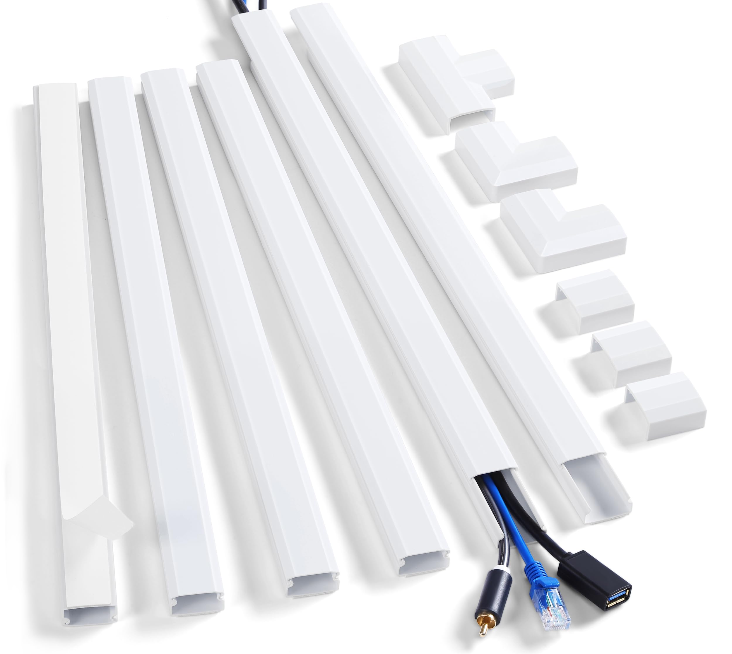 ZhiYo Cord Hider Wall Kit, 87in Cord Cover Wall Mounted TV, Wire Covers for Cords, Paintable Wire Hiders for TV On Wall, TV Cable Hider Wall Kit, Wall Cord Concealer, 6 x L14.5in W0.98 H0.5in, White