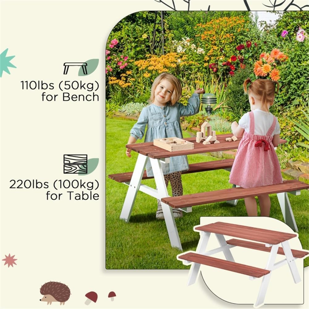 Durable Kids Picnic Table & Bench Set - Outdoor Play & Indoor Learning, Perfect for Family Fun, Fir Wood Construction, Easy to Assemble