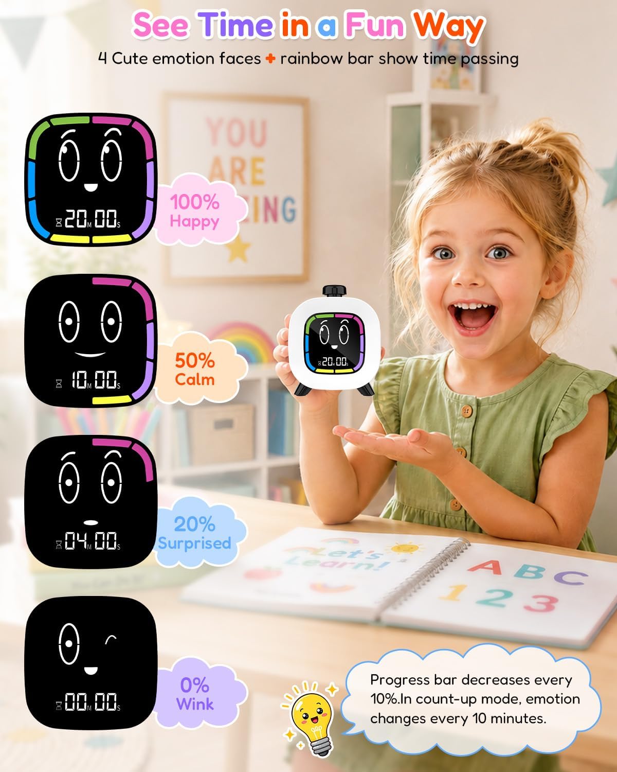Digital Visual Timer for Kids ADHD, 99-Minute Countdown, Rechargeable image 2