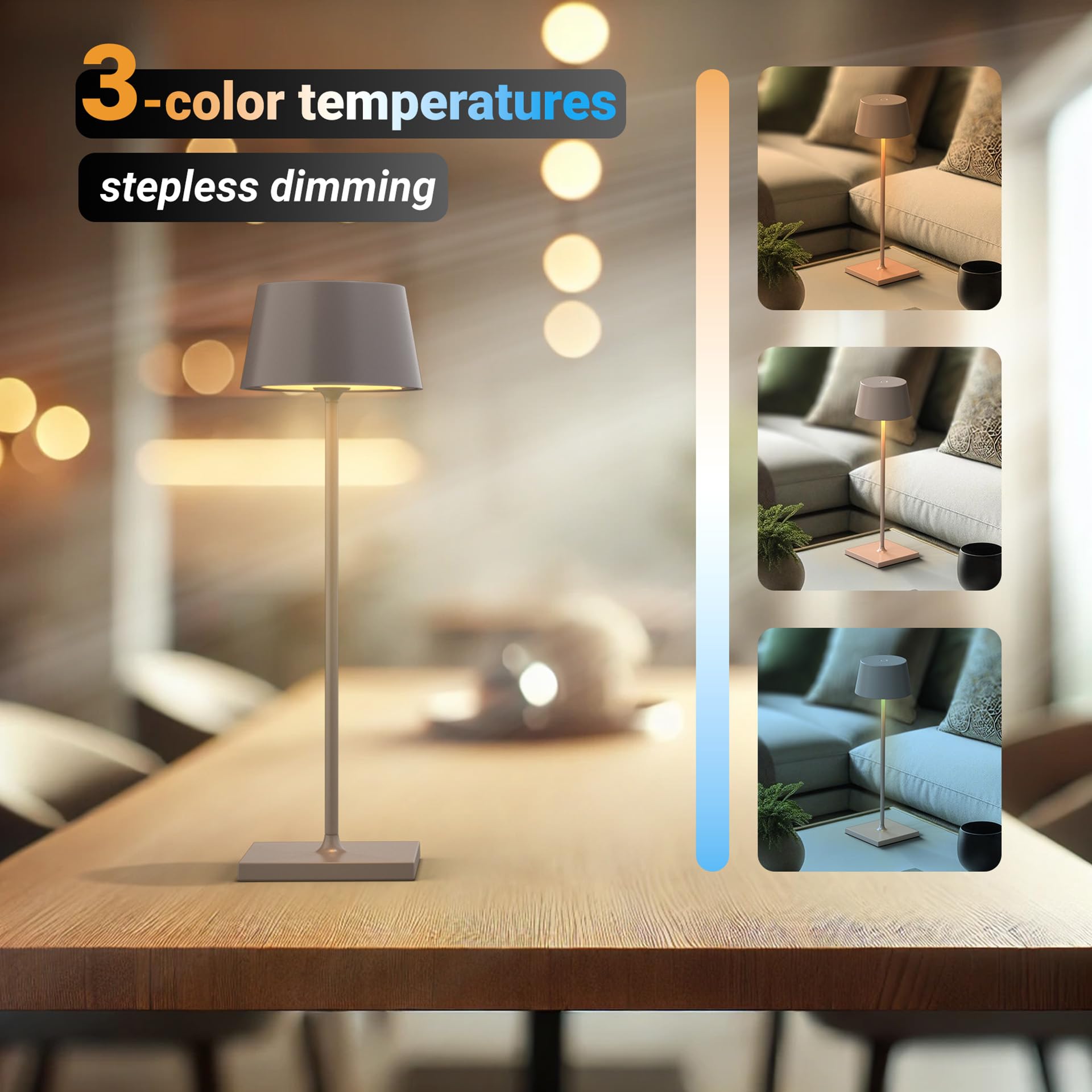 Palmina 842,lampade da tavolo senza fili,lampade da tavolo ricaricabili E Dimmerabile In Alluminio,abat jour senza fili 4400mah,Protezione IP54,luce da tavolo esterno/Interno/Khaki