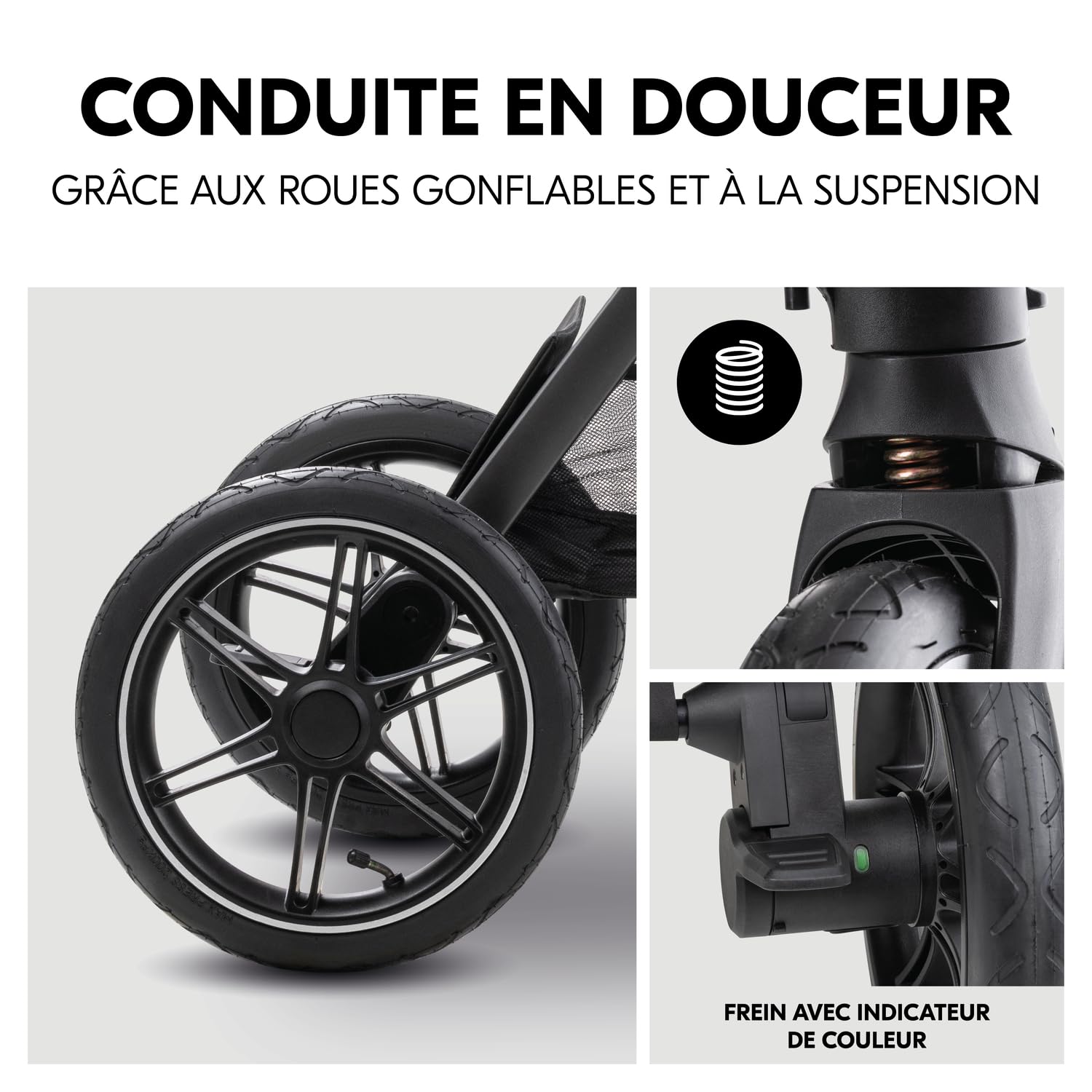 hauck Poussette 2 en 1 avec Pneus à Air Comfort N Care Air Set Dark Grey | De la naissance à 22 kg (4 ans), nacelle à boutons mémoire, siège réversible avec couvre-jambes, UPF 50+, adaptateurs cosy
