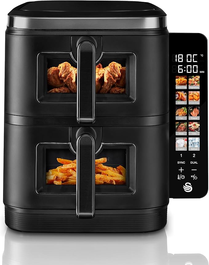 Swan SD10522BLK 11L Twin Stack Air Fryer, Swan Cyclone Technology, Two ...
