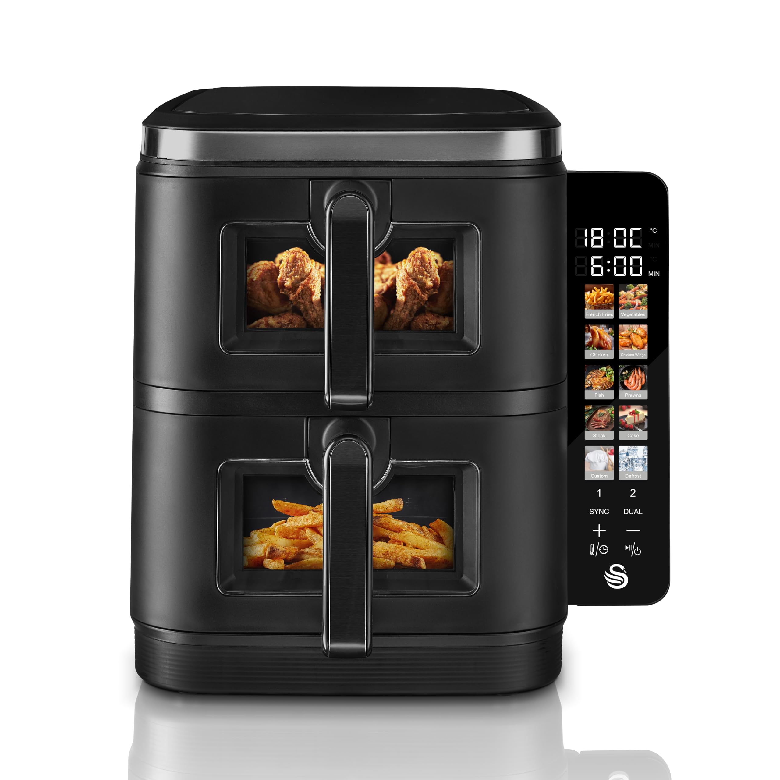 Swan Sd10522blk 11L Black Duo Layer With Black Stainless Steel Trim Air Fryer