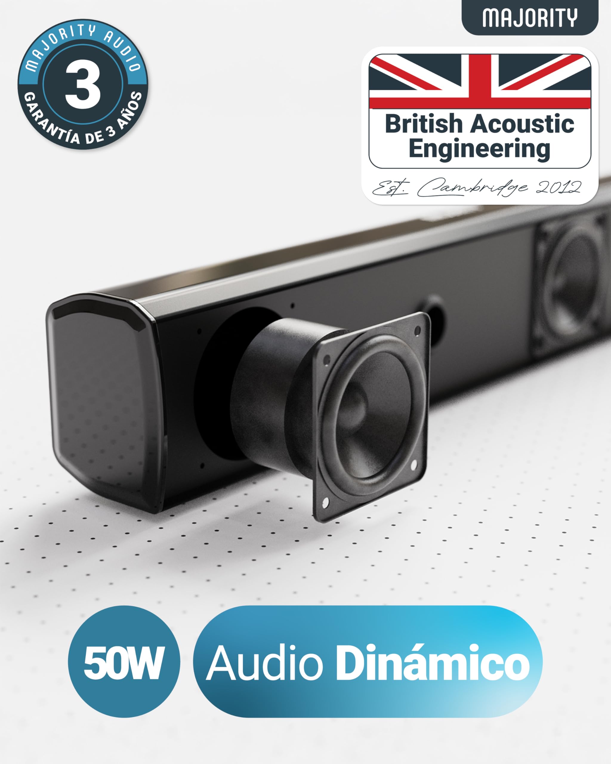 MAJORITY Bowfell Barra de Sonido TV | Bluetooth Barras de Sonido PC | 50W 2.0 Estéreo Altavoces TV | 39cm Soundbar | Altavoz Sound Bar Inalambrico Optico, USB, AUX | Mando a Distancia Incluido (Negro)