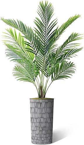 Miniatura 2 de Árbol artificial en maceta moderna con patrón triangular, palmera tropical areca artificial de seda para decoración del hogar en interiores y