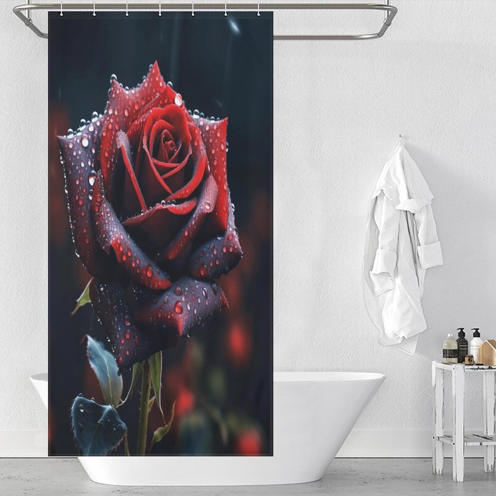 Rideau de douche rose anti-éclaboussures en tissu imperméable avec crochets