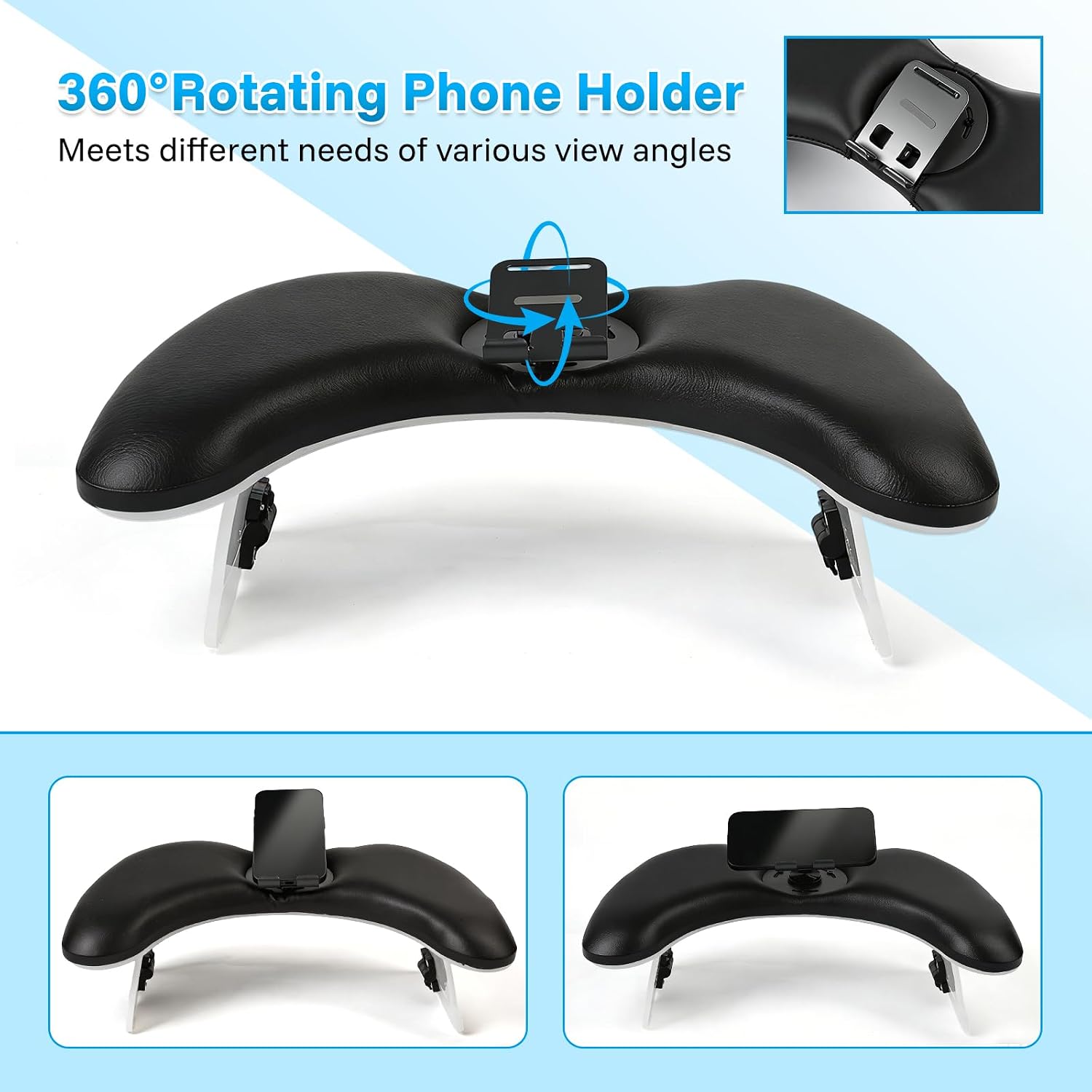 ANGNYA Arm Rest for Nails Tech with Adjustable Height and 360°Built-In Phone Holder, U-shaped Nail Tech Arm Rest Detachable Nail Tech Arm Rest Pillow Cushion for Salon and Home Use