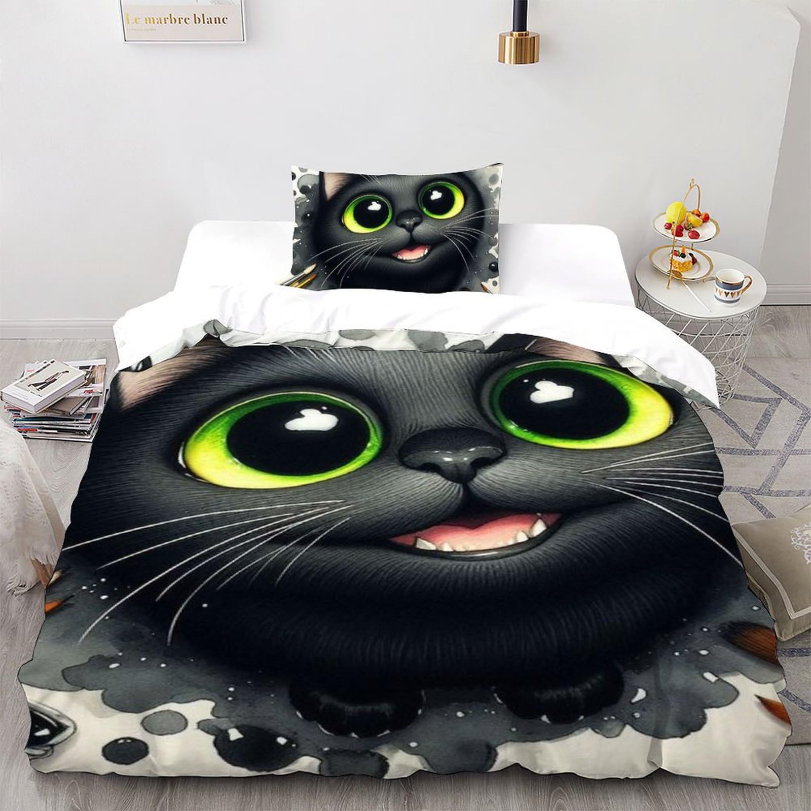 Art parure de lit chat mignon idée cadeau ado ensemble de couette 135x200cm et sa taie