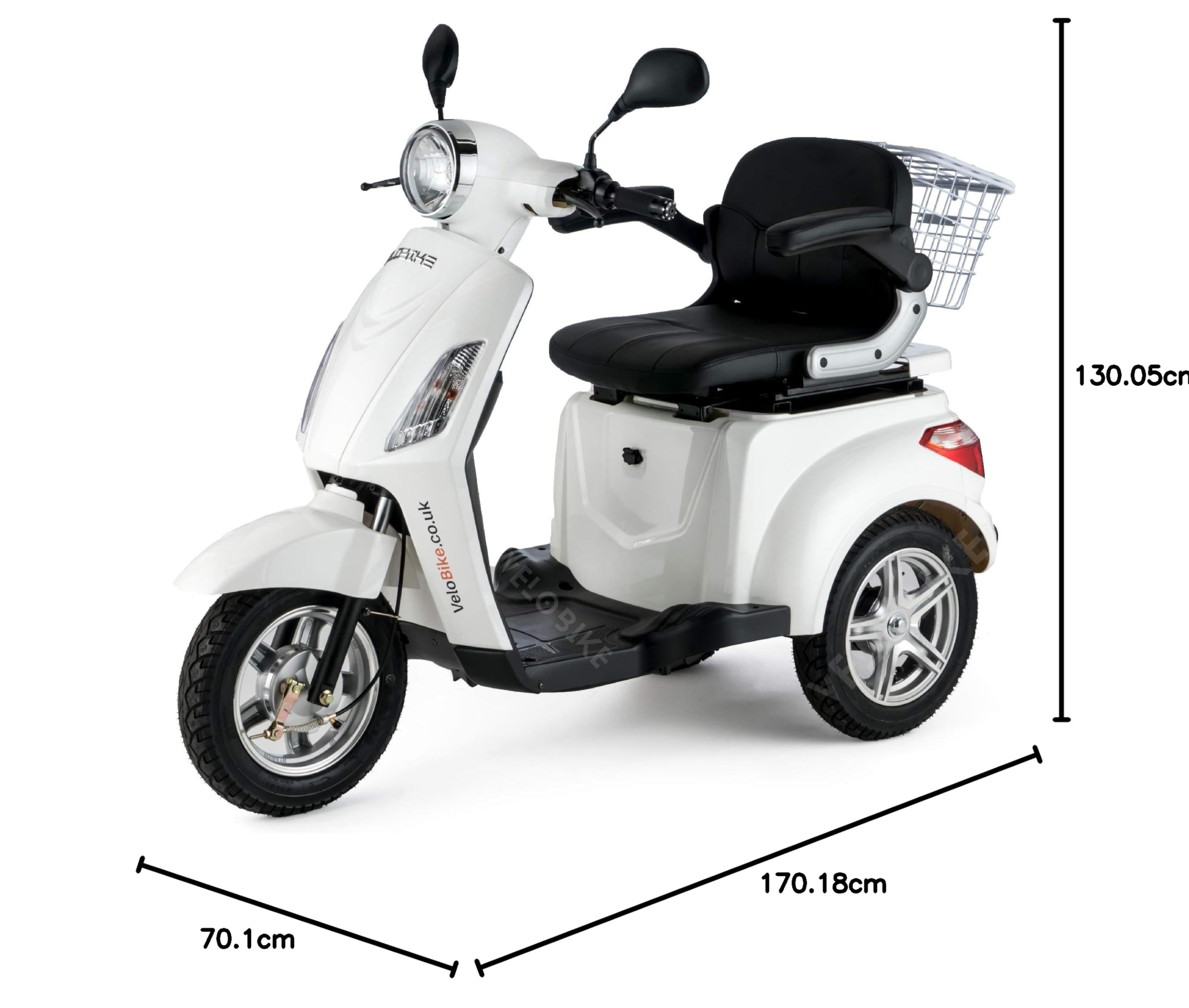 VELECO Scooter Elettrico 3 Ruote Disabili Anziani 12km/h 900W ZT15 Bianco