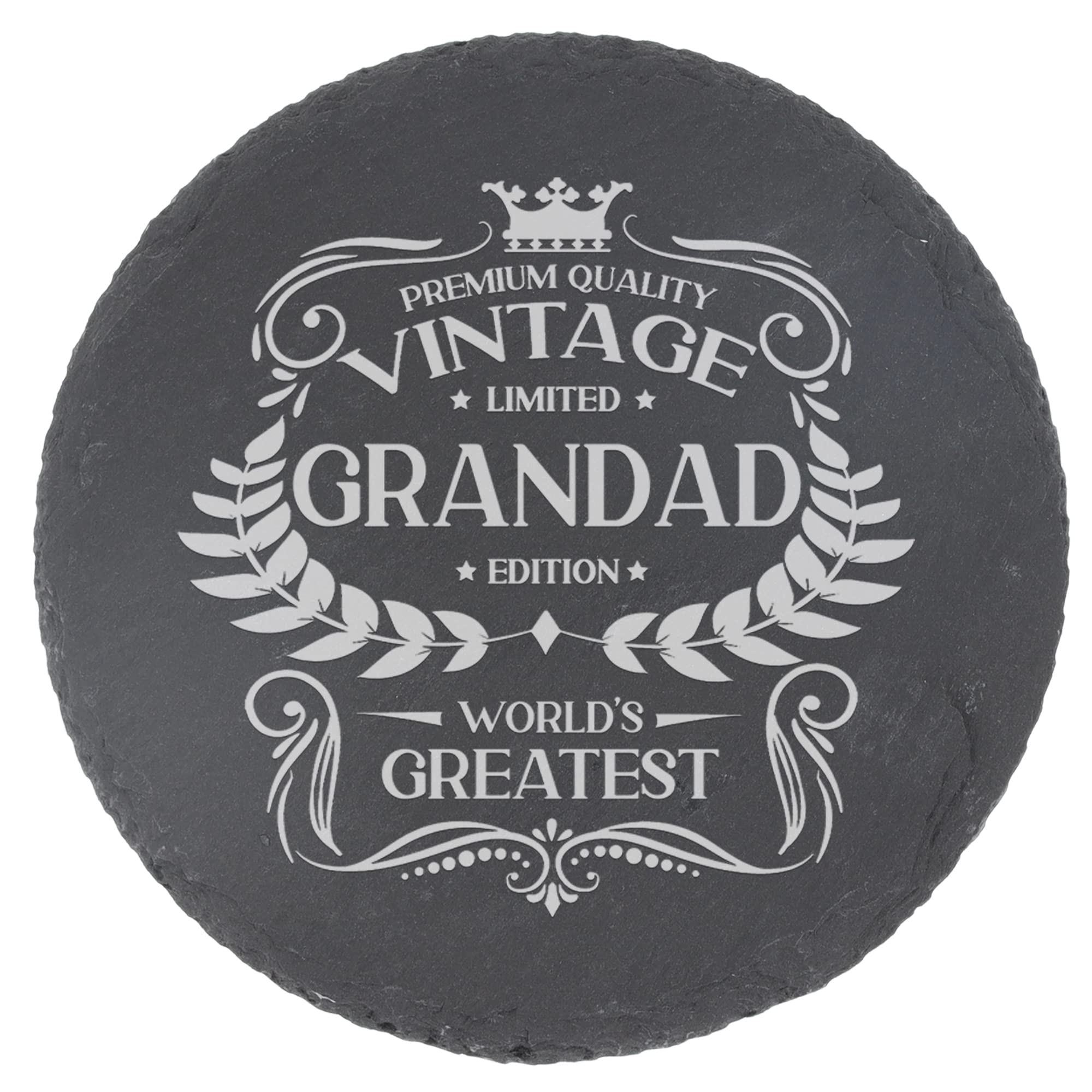 Gifts for Grandad Vintage World's Greatest Grandad Engraved Slate Coaster Present for Grandfathers Etched Natural Slate Placemat (Round Slate) โ image 1