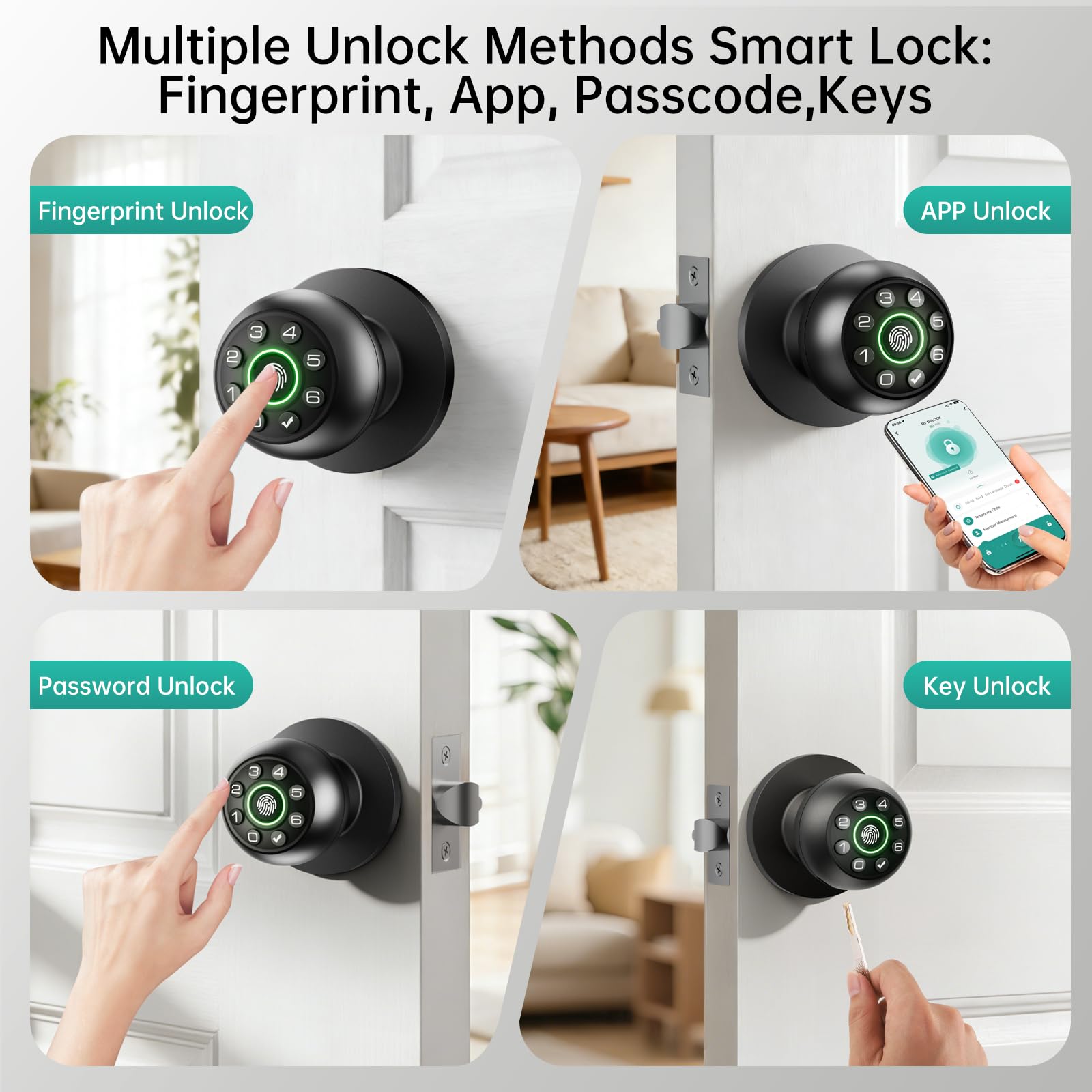 Serrure de porte à empreinte digitale - Bouton de porte intelligent (noir)