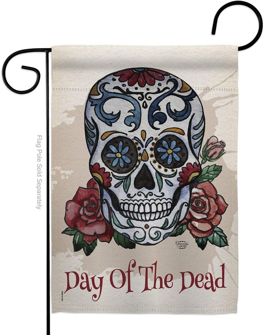 Day of the Dead Garden Flag Set with Stand Falltime Dia De Los Muertos Fiesta Mexican Party Autumntime Small Decorative Gift Yard House Banner Made In USA 13 X 18.5