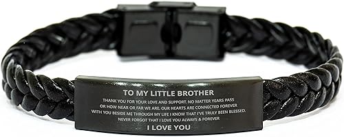 DARIN GIFT - Pulsera de cuero trenzado con texto en inglés "To My Little Brother", regalo de hermano hermana, gracias por tu amor y apoyo, regalos