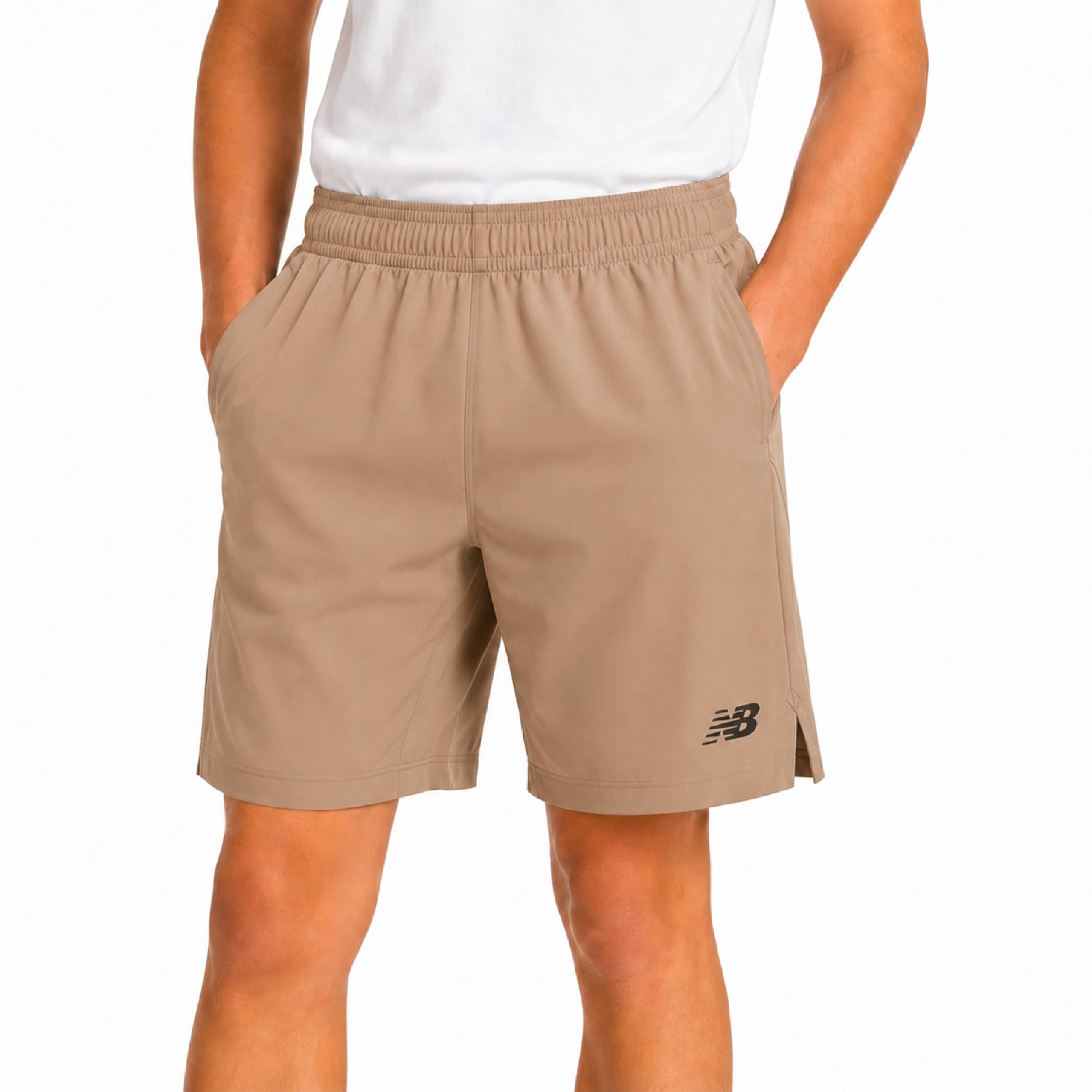 New Balance Pantalones cortos deportivos para niños, pantalones cortos de gimnasio tejidos de rendimiento ligero con bolsillos para baloncesto y fútbol (8-20)