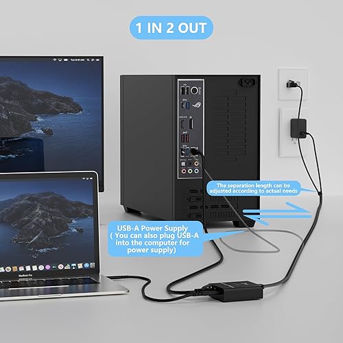 Upgrade USB-C Gigabit Ethernet Splitter 1 in to 2 Out Adapter, RJ45 in and USB-C Out, Network LAN Splitter with 6FT USB Power Cable, 1000M High Speed, Supports USB Cables(RJ45 and USB-C Output)