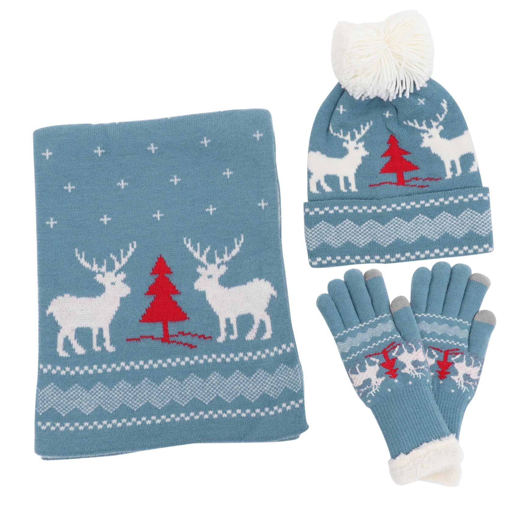 LIFKOME Gorro De Punto Navideño Cálido Gorro De Punto Grueso Trajes De Esquí Para Mujeres Gorras De Punto De Vacaciones Mitones De Punto De Navidad Guantes De Punto Acrílico Rojo