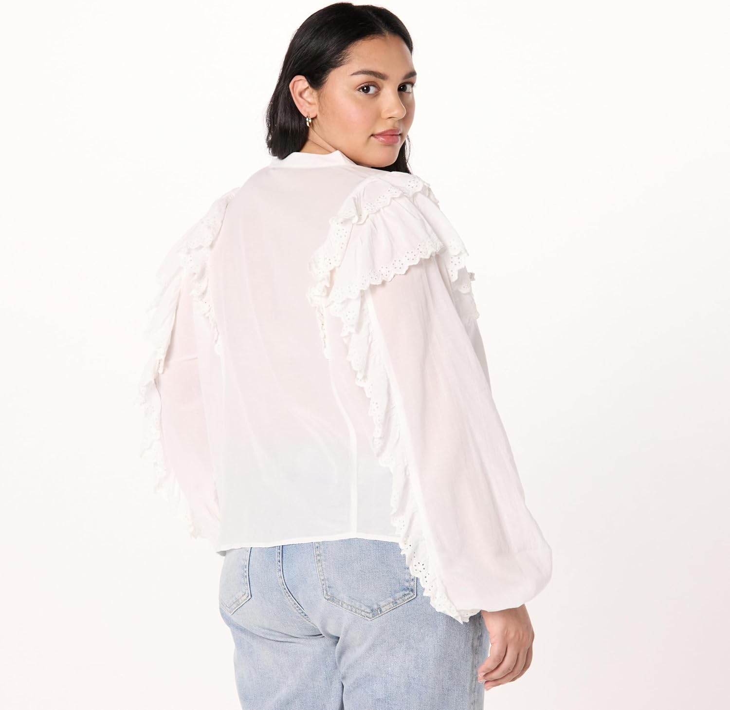 The Drop Womens Arianna Dramatic Ruffle Sleeve Cotton Blouse