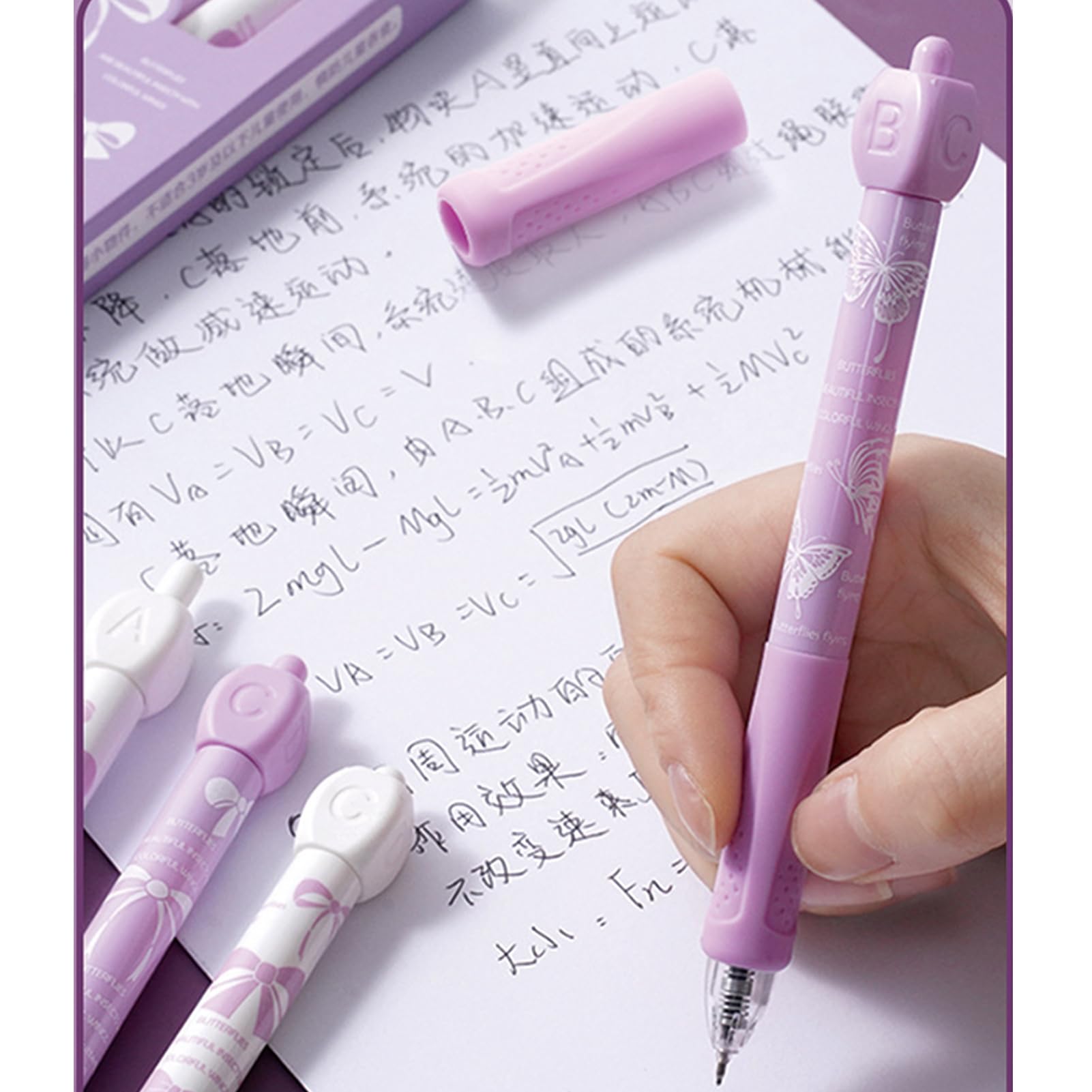 4 Pcs Cute Gel Pens Purple Retractable Pens with Rotatable ABCD Design 0 5mm Black Ink Writing Pen — view 6