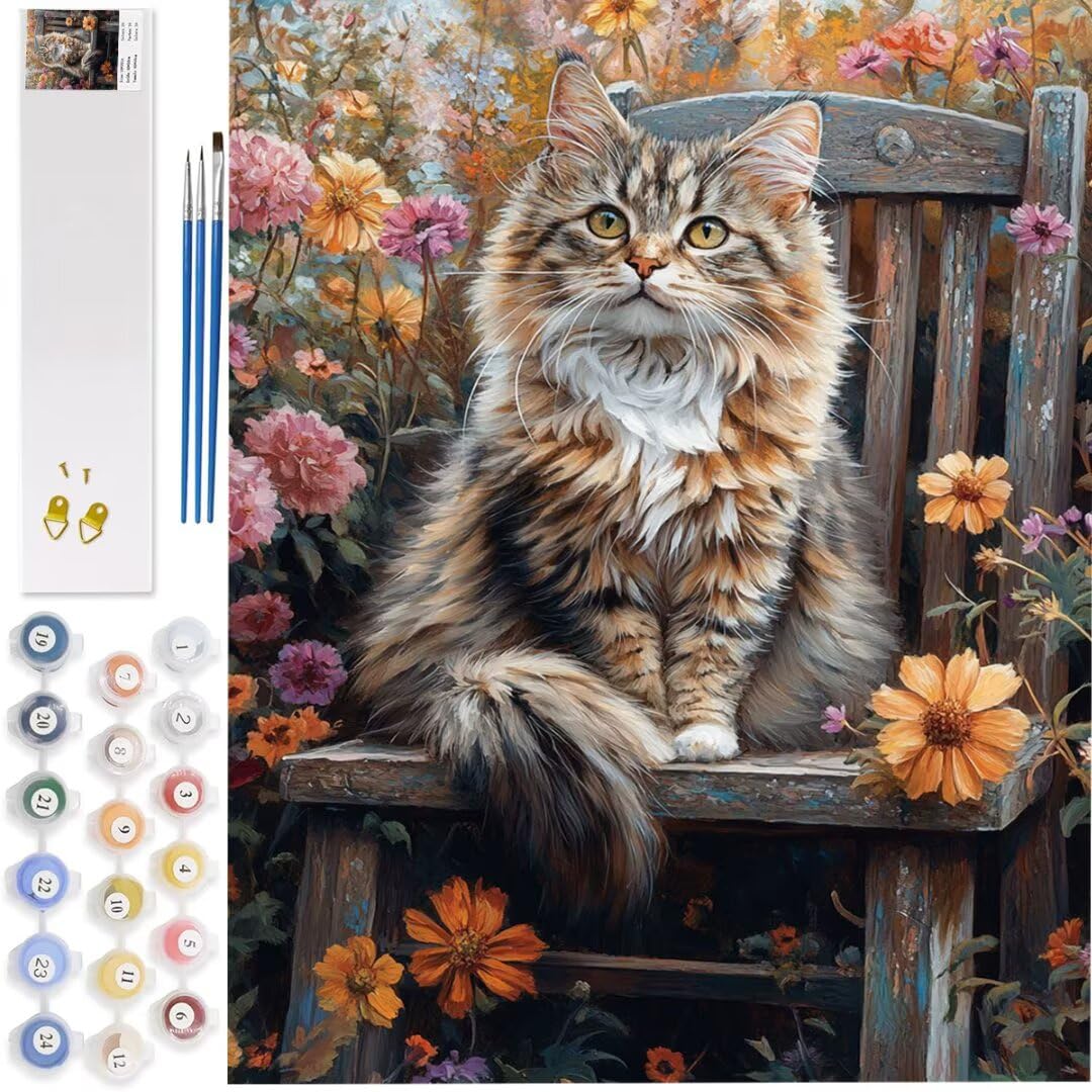 Jieyisier Paint By Numbers Cat Adult DIY Oil Painting Animals